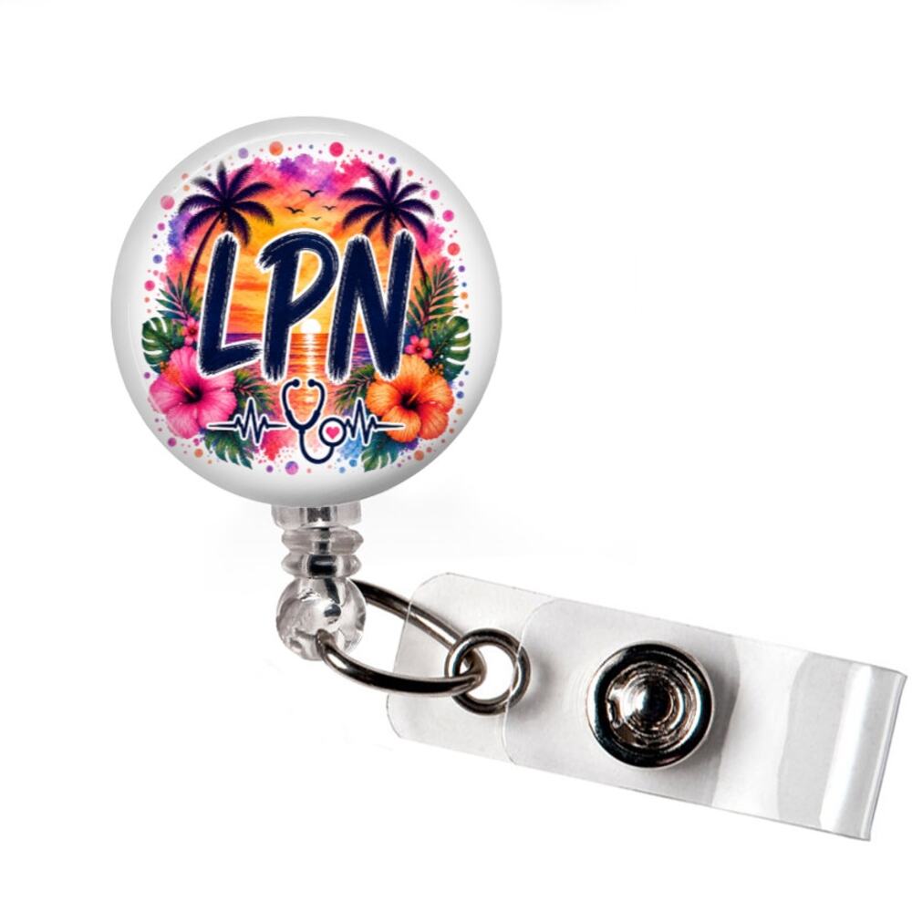 LPN Summer Badge Reel Licensed Practical Nurse Tropical Beach Hibiscus Gift